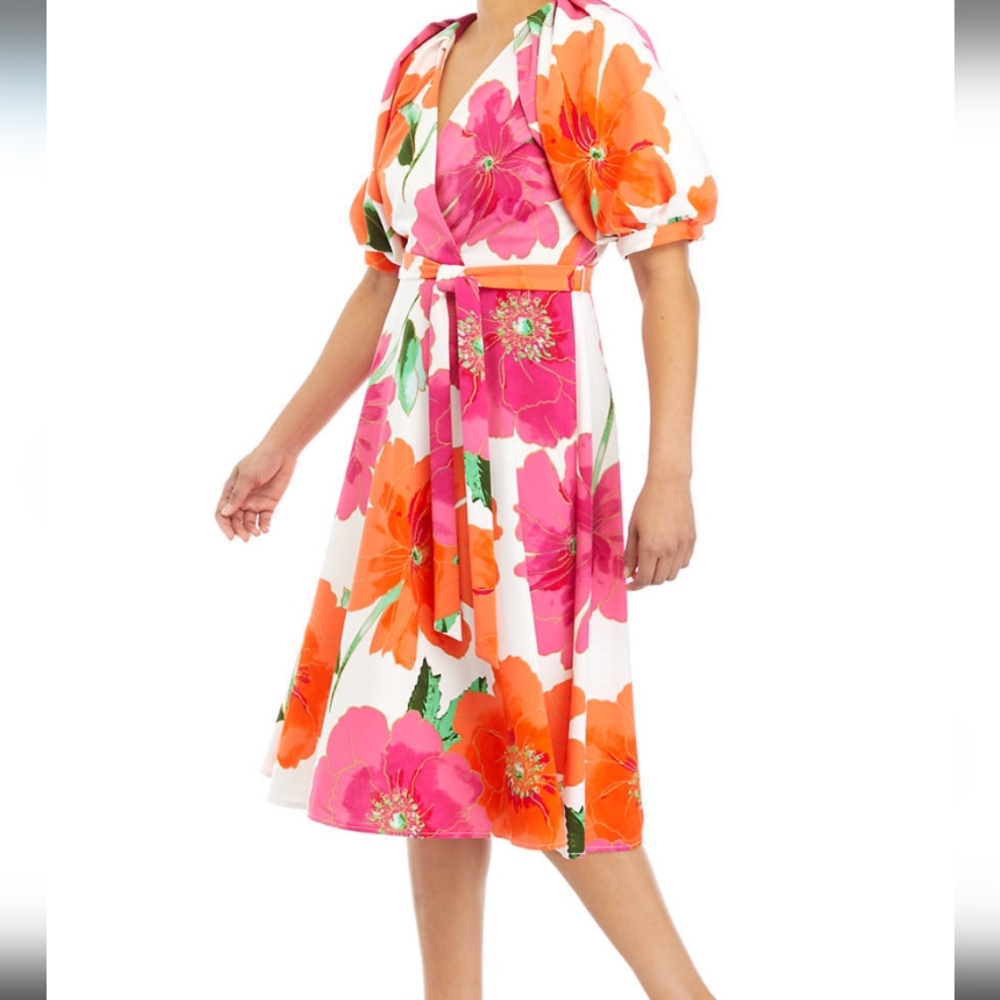 Maison Tara Belted Puff Sleeve Dress